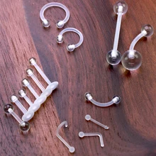 JUNLOWPY пирсинг фиксатор прозрачный биофлекс пластик 14 г 16 г нос в язык, бровь Tragus пупок соски кольца штанга фабричного производства