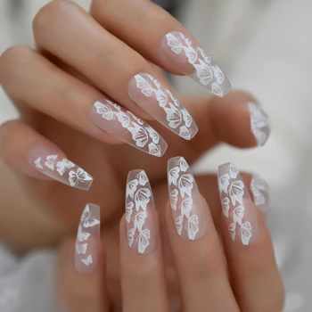 

24pc Butterfly French Ballerina Coffin False Fake Nails Extra Long Press on Party Finger Wear Nail Tips 1 Sheet Jelly Sticker