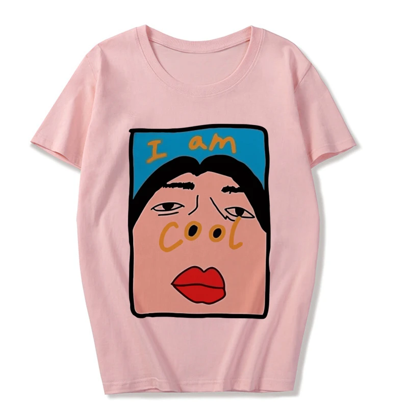 Новая женская одежда с надписью I Am Cool розовый Harajuku Забавный винтажный Модный уличная одежда спортивный костюм с надписью I Am Free женская футболка