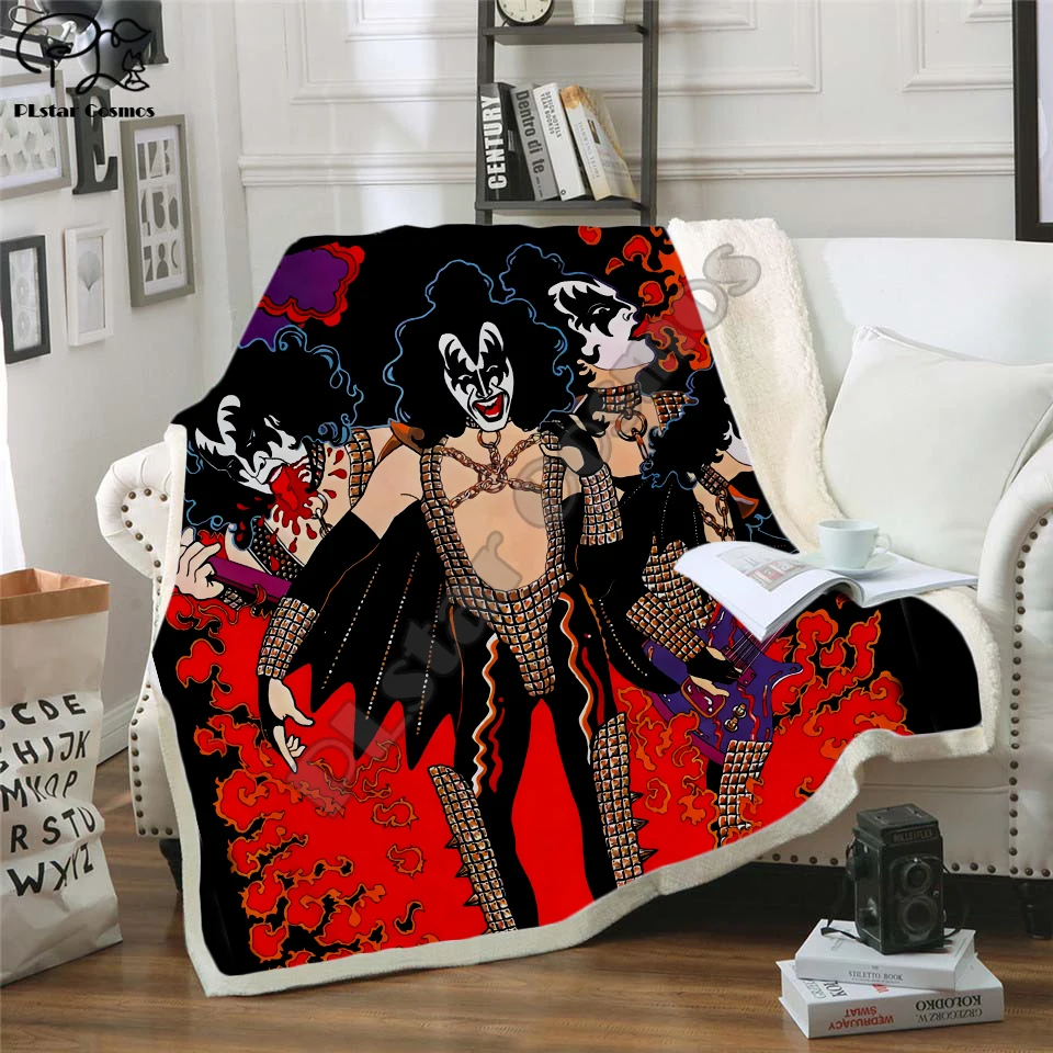 Плед для вечерние НКИ Plstar Cosmos Band KISS Rock &amp Roll All Nite с 3D рисунком шерпа на кровати