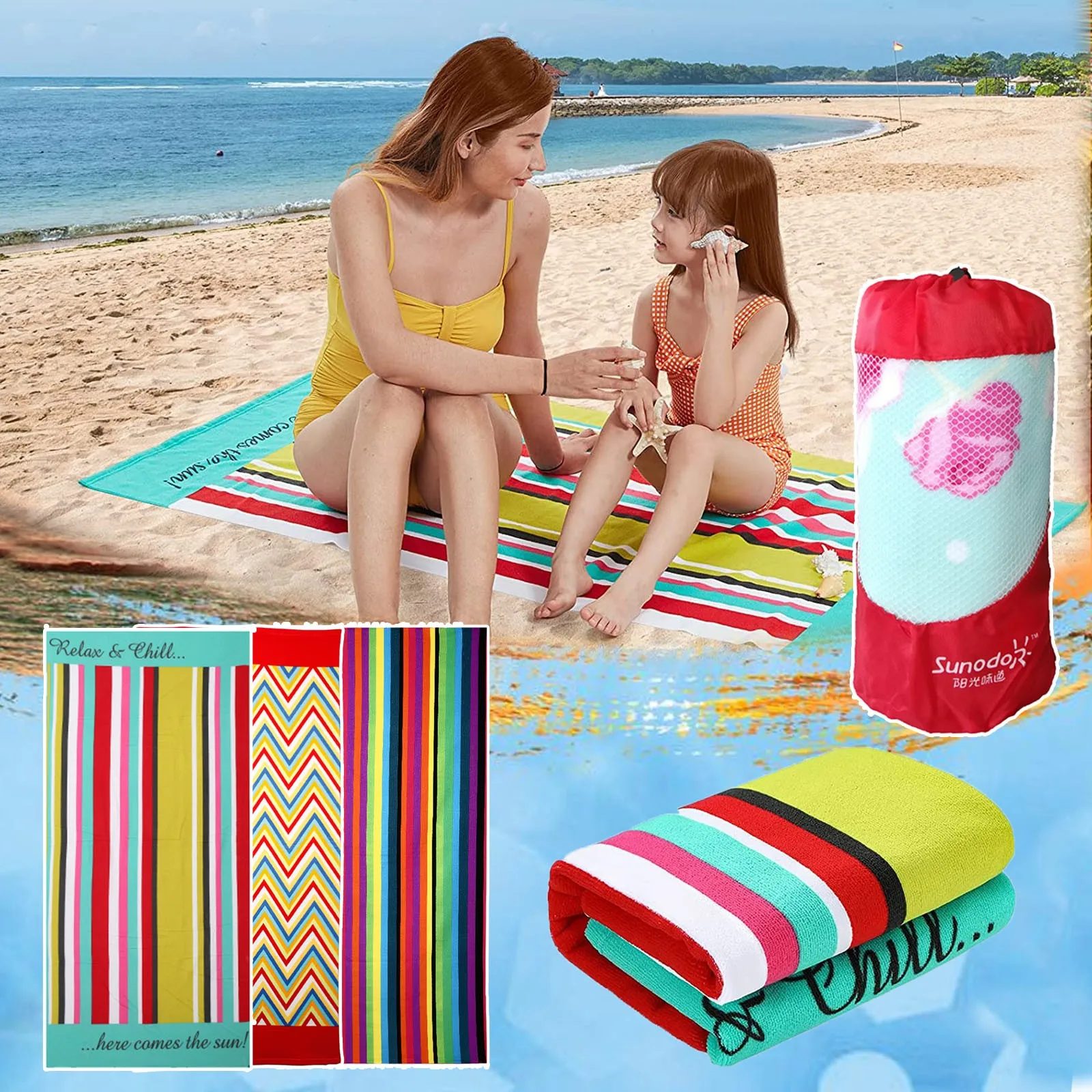 Touchat Beach Towel for Kids, Super Absorbent Quick Dry Microfiber