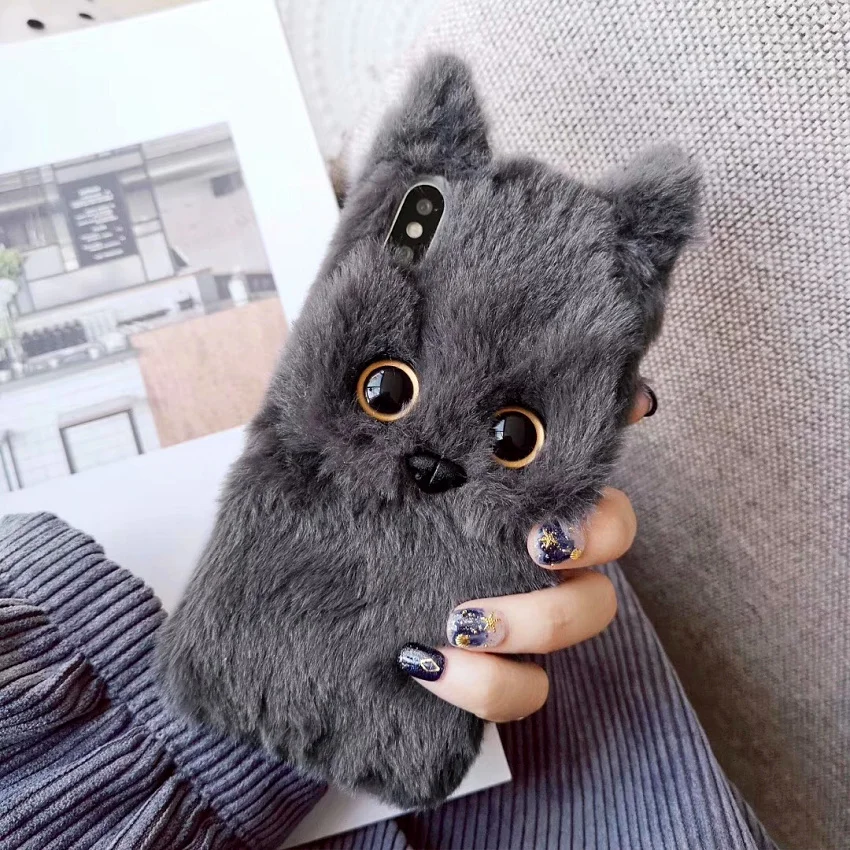 Lovely Cat Ears Furry Phone Case For iPhone 11 11Pro Max Soft Warm Winter Plush Fur Cover For iPhone X XR XS Max 7 8 6 Plus Case (2)