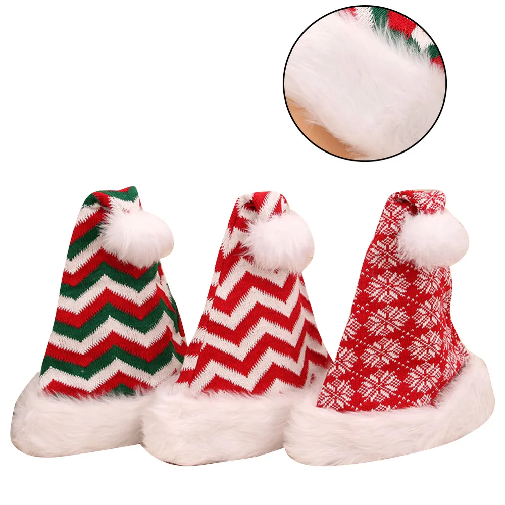 3 шт. декоративный плюшевый головной убор Санта-Клауса для взрослых вязаный