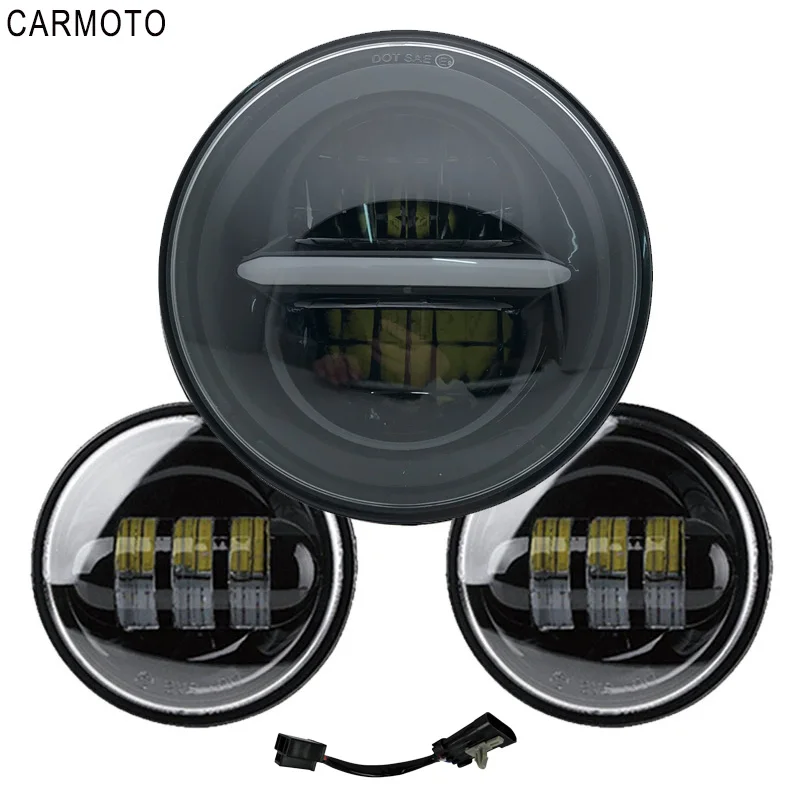 black G 5 3/4 ”мотоцикл круглый светодиодный фары 4'' светодиодный противотуманный фонарь для Dyna Sportster Triumph индийская фара двигателя янтарный свет поворота - Цвет: black G