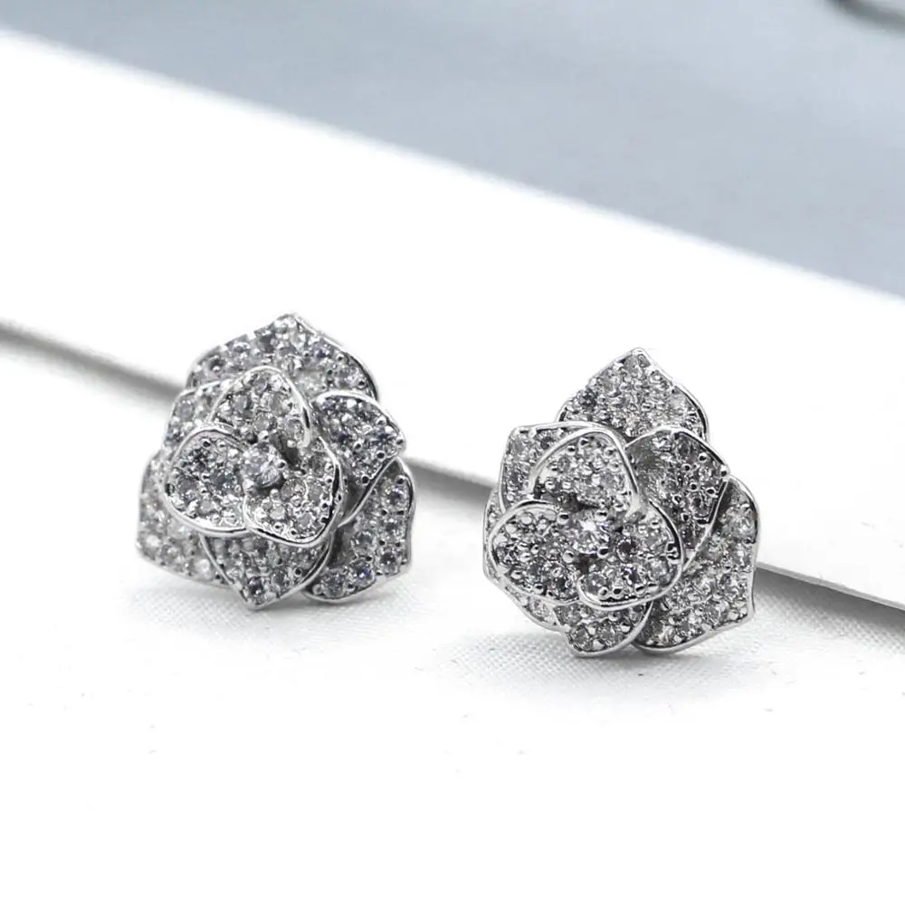Crystal Rose Wave Earrings Women's Stud Earring The Little Prince Derivative Jewelry Valentine's Day Birthday Gift Rose Jewelry