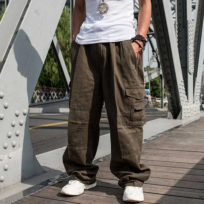 Trendy Loose Baggy Cargo Pants Men Casual Hiphop Harem Cotton Straight Trousers Wide Leg Plus Size Streetwear Clothing genie pants