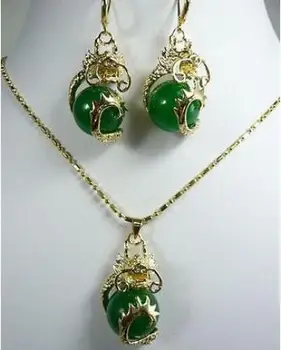 

>> new hot Green Red Purple jade stone Black stone Bangle Earring Dragon Pendant Set