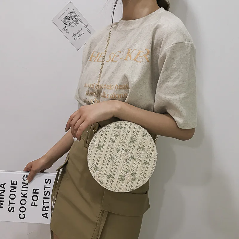 

Straw Bag Women's 2019 New Style Western Style GIRL'S Lace Chain Shoulder Bag Fairy Versatile Weaving Small round Bag