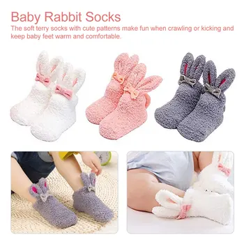 

Coral Fleece Baby Rabbit Socks Long Ears Rabbit Baby Socks Rabbit Warm Non-slip Socks Infant Floor Socks for Kids