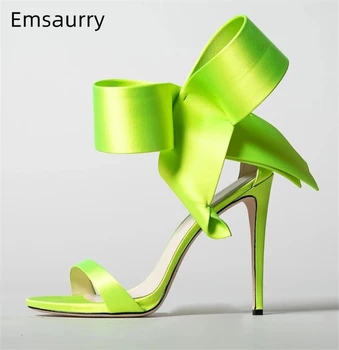 

Side Butterfly-knot Gladiator Sandals Women Luxury Satin One-strap Cover Heels 10cm Thin High Heel Summer 2020 Shoes Woman