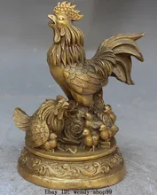 6 "china bronze fengshui galo galo animal frango yuanbao riqueza estátua decoração do jardim 100% bronze real(China)