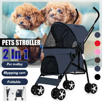 

Pet Stroller 2 In 1 Dog Cat Foldable 4 Wheeled Carrier Travel Cart Multi-directional Breathable Nets Shock-absorbing Outdoor