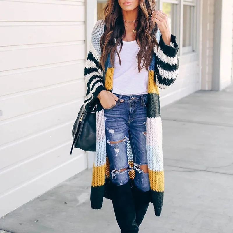

Striped Knitting Women's Sweaters O Neck Long Sleeve Hit Color Korean Female Cardigans Autumn Fashion New