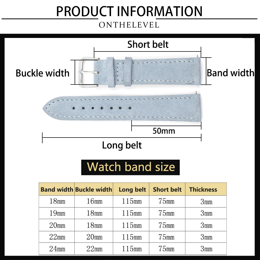 Soft Suede Leather Watch Band 18mm 19mm 20mm 22mm 24mm Blue Watch Straps Stainless Steel Buckle Watch Accessories Soft Suede Leather Watch Band 18mm 19mm 20mm 22mm 24mm Blue Watch Straps Stainless Steel Buckle Watch Accessories