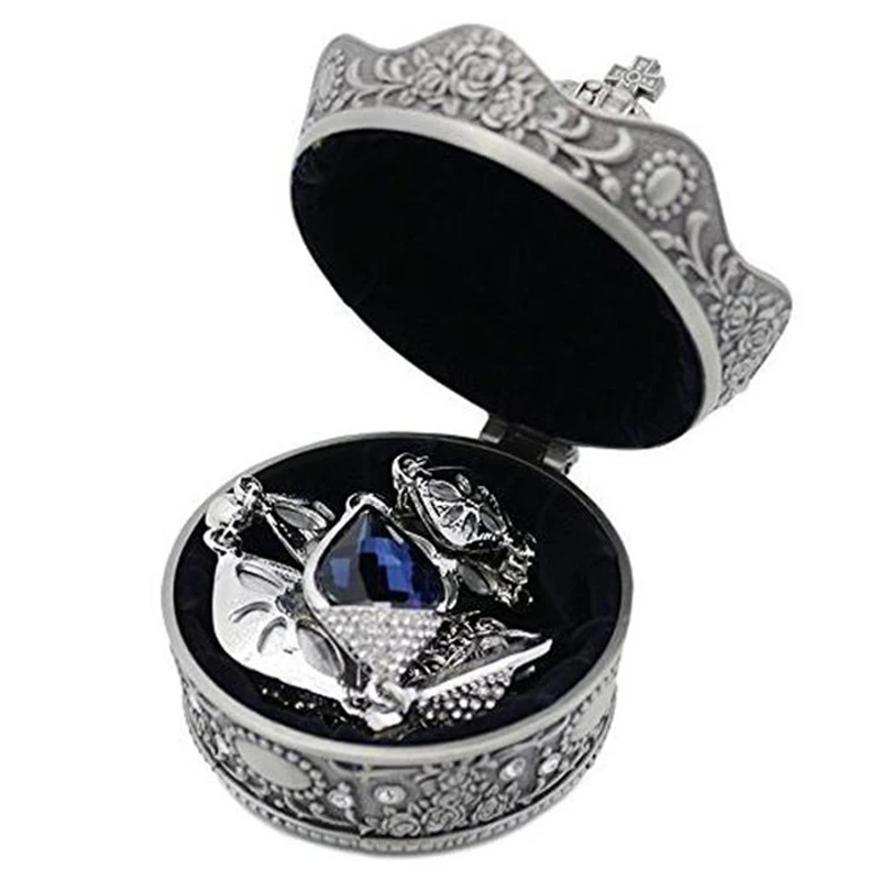 

Creative Vintage Metal Alloy Crown Design Jewelry Box Ring Trinket Case Christmas Birthday Gift