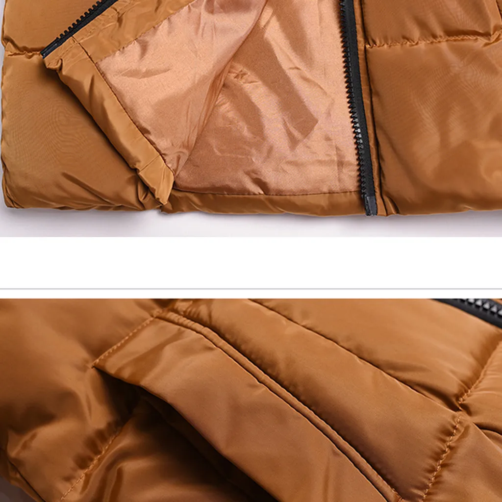 JAYCOSIN Women Parka Coat Zipper Pockets Down Cotton Faux Fur Collar Hooded Coats Winter Warm Fashion Long Jackets Outwear Coat