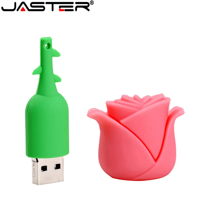 JASTER Rose USB Flash Drive 64GB 4GB 8GB 16GB USB 2.0 Flash Memory Disk Silicone Pendrive Cartoon USB Stick Card Key Pen Drive