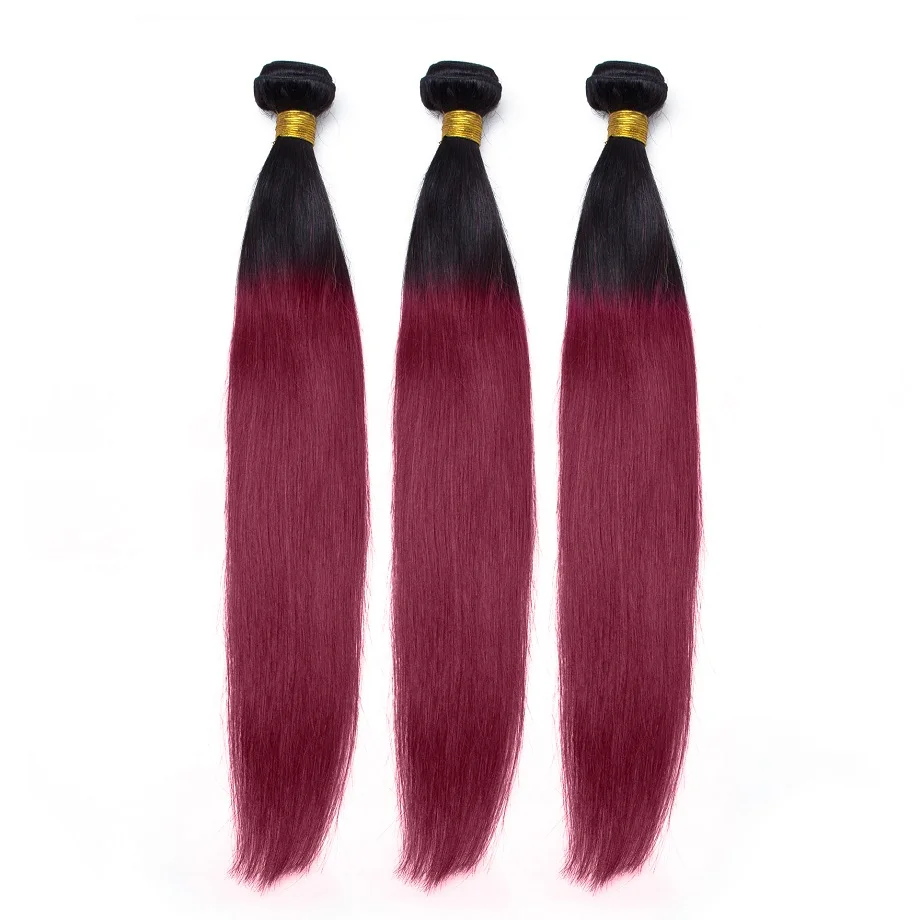 brazilian Human hair weave bundles with frontal HD Lace 30 40 inch 3 4 Short Long bundles Straight Virgin Ombre Burgundy Colored