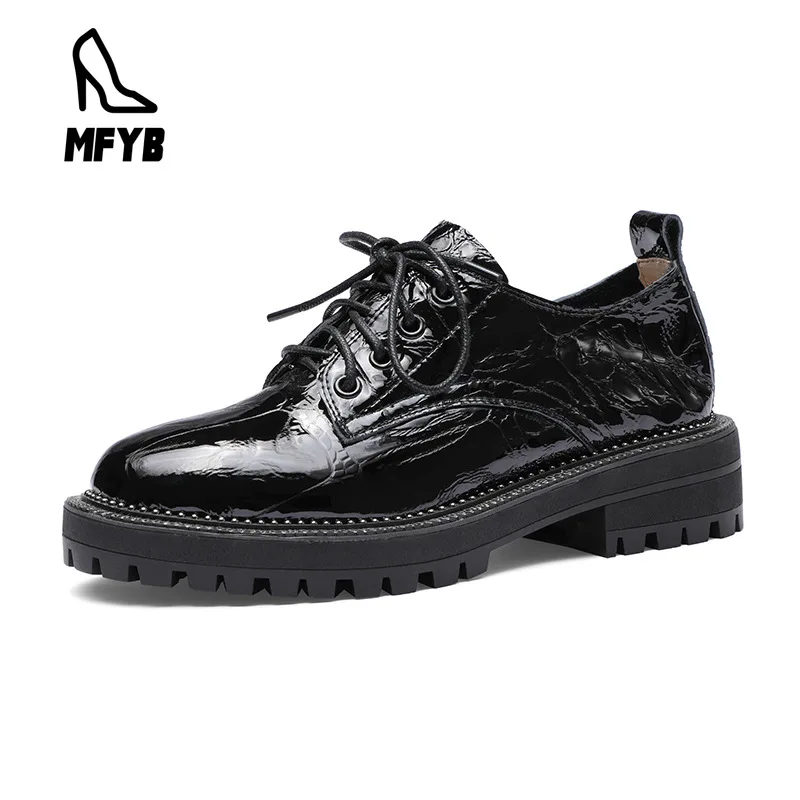 

MFYB Women's single shoes early spring 2020 new comfortable low heel square heel women's shoes lace-up leather single shoes