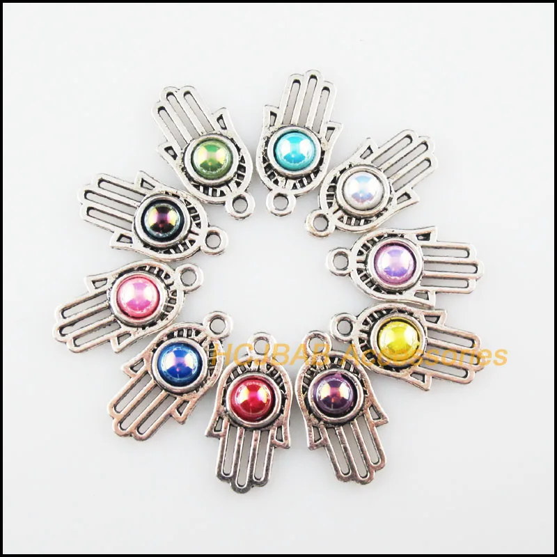 

20 New Palm Mixed Charms Acrylic Tibetan Silver Plated Hand Frame Pendants 11x21mm