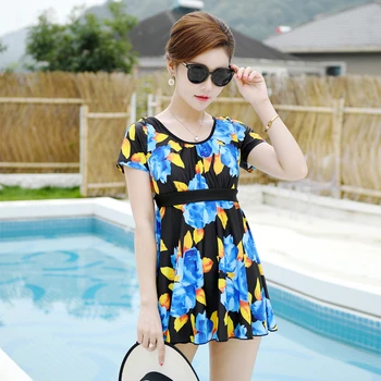 

XL-6XL Short Sleeve Swimsuit Ladies Plus Size Bathing Suit Women 2020 One Piece Swimwear Modest Swimdress Conservative Swim Suit