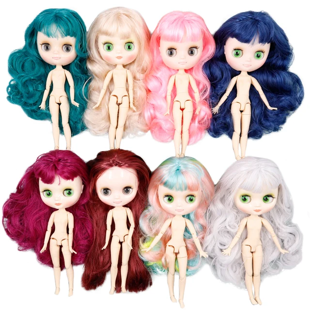 Middie blyth nude doll 20cm joint body glossy face and matte face with makeup gray eyes soft hair DIY toys gift with gestures 1