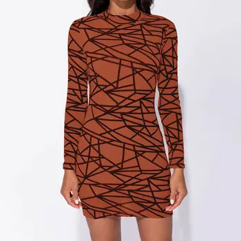 

US Fashion Women Geometric Lines Long Sleeve Mesh Dress Party Evening Mini Dress Summer