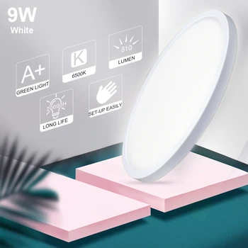 

1CM Super Thin High brightness LED Circular Panel Light 9W White Surface Mounted led ceiling light AC 85-265V lampada led lamp