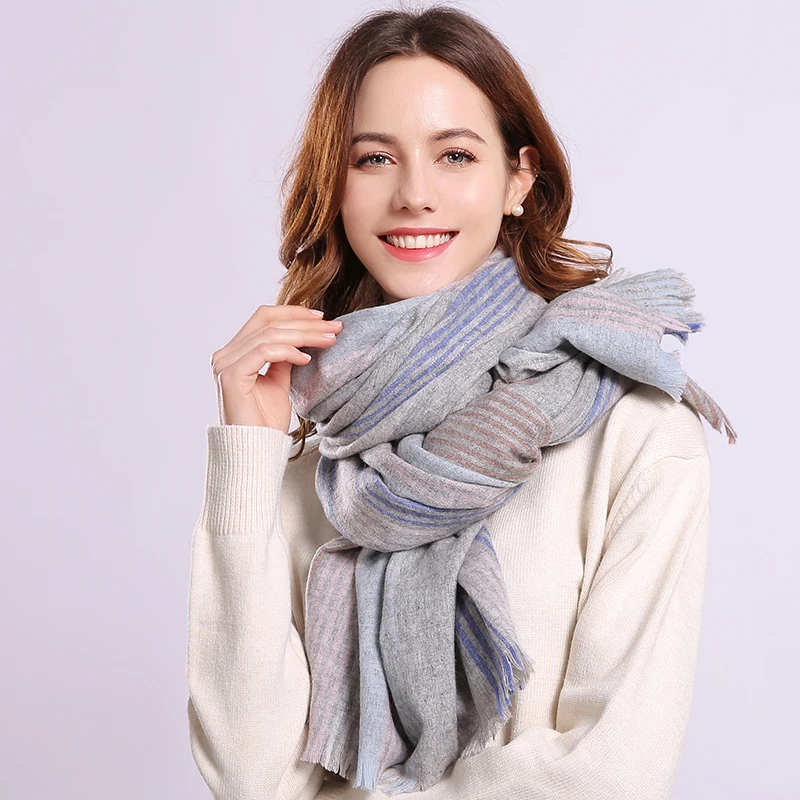 Winter Wool Scarf Women Plaid Shawls and Wraps for Ladies Pashmina Foulard Femme Warm Cashmere Echarpe Pure Wool Scarves