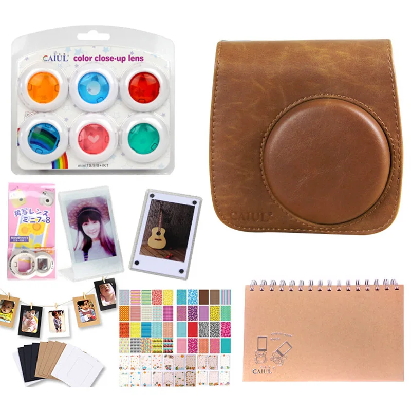 

Caiul/caiul Polaroid Mini8/8 +/9 Retro Brown Camera Bag Set Album Frame Filter Accessories