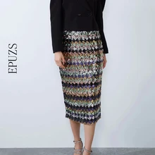 Весенняя сексуальная Длинная юбка с блестками, Женская облегающая юбка с высокой талией, Корейская элегантная женская офисная юбка миди, зимняя Новинка