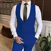 Royal Blue Men's Vest Slim Formal Suit Solid Color Casual Classic Double Breasted U-Neck Business Waistcoat Sleeveless Jacket 1