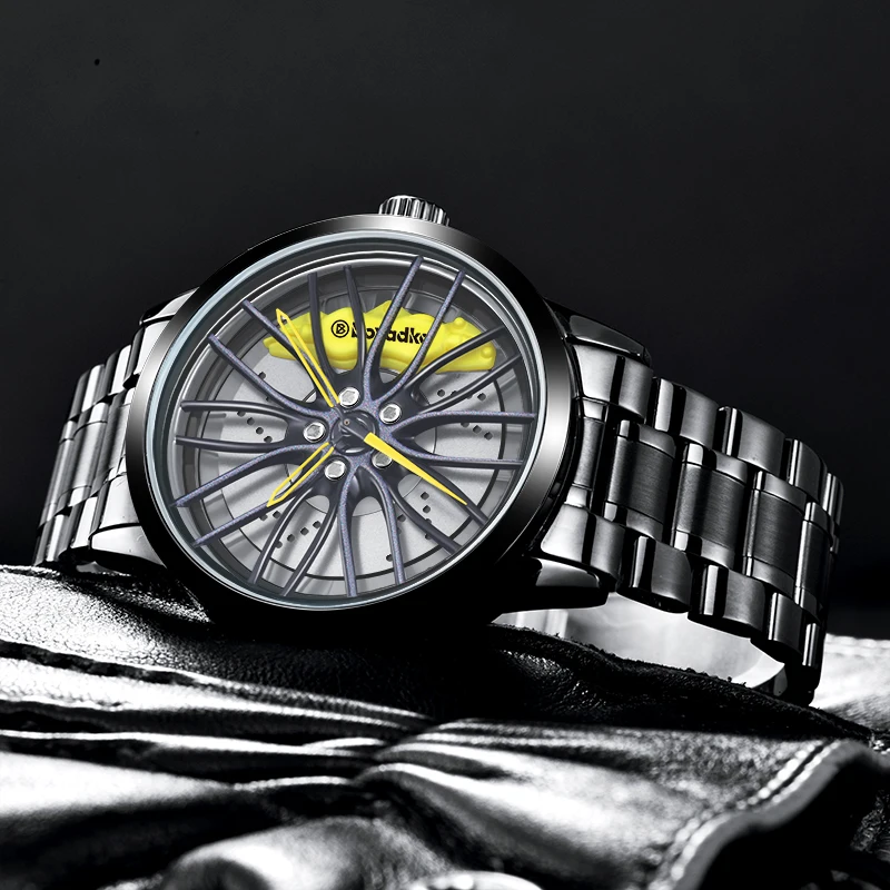 2021 New Luxury Watch for Men Auto Racing Car Watches Wheel Rim Hub Designed Steel Watch for Car Owner Cars Fans Auto Race