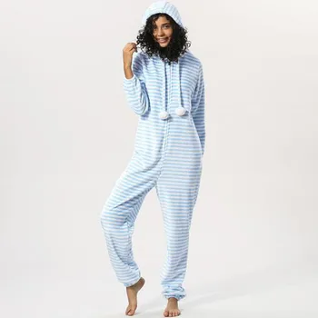 

2019 Sleepwear pijama unicornio Womens Fashion Stripe Hooded Flannel Long Sleeve Onesies Tracksuionesies for adults unicor