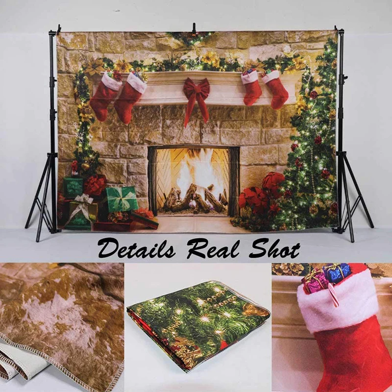 Christmas Style Photography Background Christmas Decoration Tree Retro Vintage Wooden Wall Fireplace Christmas Backdrops Prop