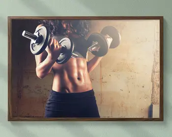 

0110J Raise Dumbbells Training Fitness Bodybuilding Women Sexy Beautiful Strong Wall Sticker Silk Poster Art Home Decoration