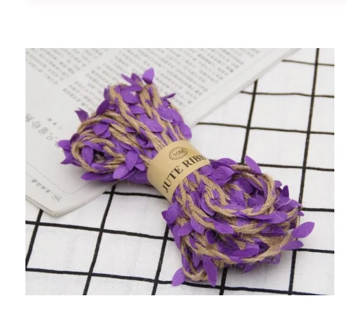 Purple 10 м/лот Моделирование зеленых листьев ткачество пеньковая веревка DIY Свадьба День Рождения украшения ротанга Подарочный букет упаковочная веревка Craf - Цвет: Purple