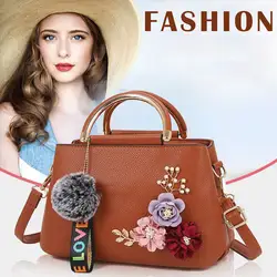 Женская сумка на плечо, украшенная цветами, с пушистым шариком, B2Cshop