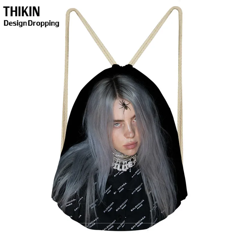 ThiKin Горячая Billie Eilish печать Модный шнурок сумка для девочек Дорожная емкость рюкзак Aily Softback леди пляж Mochila
