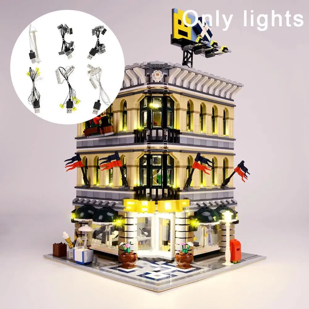 Светодиодный светильник, набор для 10211 Grand Emporium, питание от USB, Bricklite, применимый уличный вид, серия 10211, здание торгового Магазина