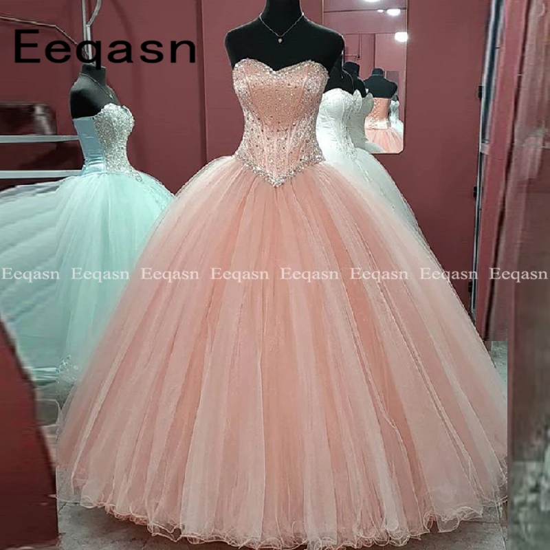 Sweetheart Quinceanera Dress Ball Gown Crystal Tulle Beading Corset debutante Vestido Strapless Party Dresses Custom