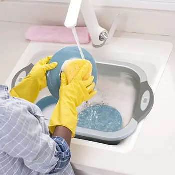 

Multi-functional Folding Cutting Board Draining Vegetable Washing Basin Convenient Sink Plastic Household Ice Bucket