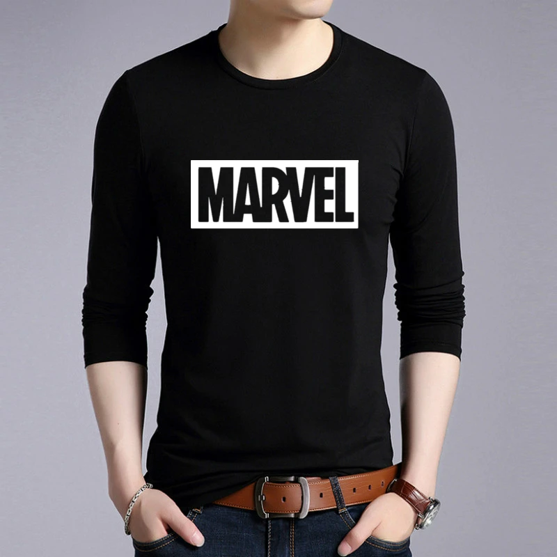 Pop Tide, новая модная футболка Marvel с длинным рукавом, мужской принт супергероев, футболка с круглым вырезом, комическая футболка с надпись Marvel, топы, Мужская одежда, футболка
