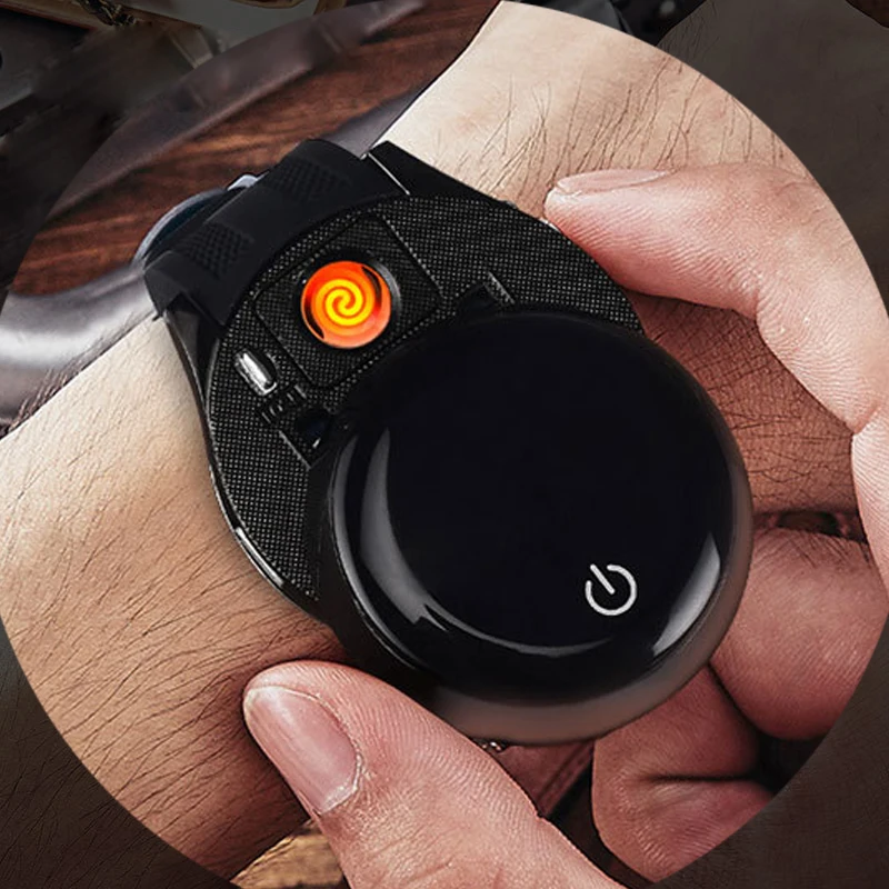 

Creative Men Watches Rechargeable Cigarette Electronic Lighter Smart Wristband Calories Steps Call Reminder Bluetooth date Clock