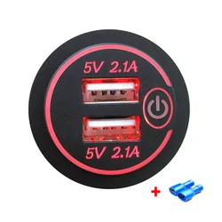 High - Speed Dual USB Car Charger with Touch Switch (Red with Terminal)
