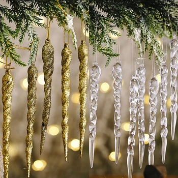 

10Pcs Fake Icicles Props Christmas Xmas Tree Hanging Ornaments Simulation Transparent Ice Icicles Pendant Winter Party Supplies