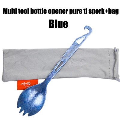 Blue TiTo titanium Spork Longhandle наружная походная Ложка Вилка Portabale плоская посуда кемпинговая вилка ложка для спорта, туризма открывалка для бутылок - Цвет: Blue