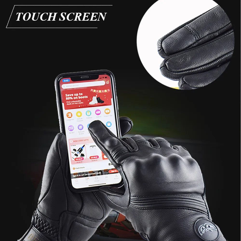Vintage Genuine Leather Motorcycle Gloves Full Finger Motocross Biker Glove Guantes Moto Men Windproof Gloves Retro motorcycle gloves
