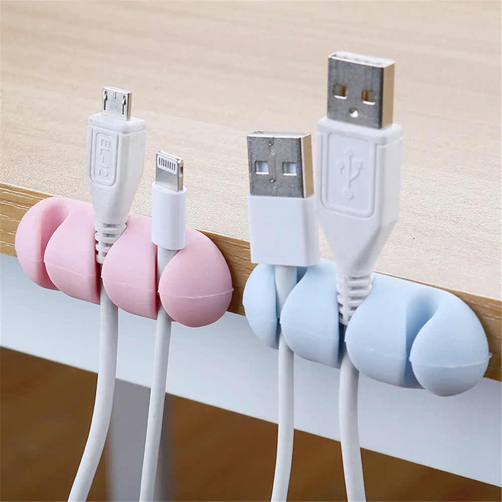 2pcs/lot Adhesive Silicone Cable Winder Solid Color Cable Holder Desktop Wire Wrapped Cord Organizer Desk Set Office Accessories