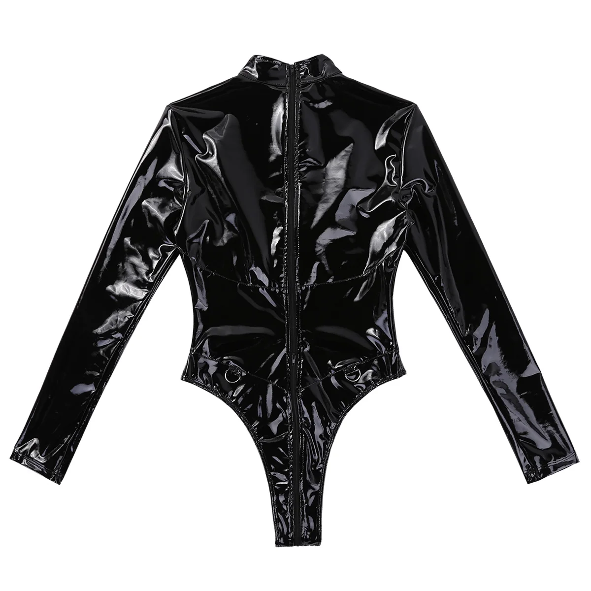 

Novelty Women Hot Patent Leather High Cut Leotard One-piece Bodysuit Long Sleeves Wetlook Lingerie Latex Catsuit Night Clubwear